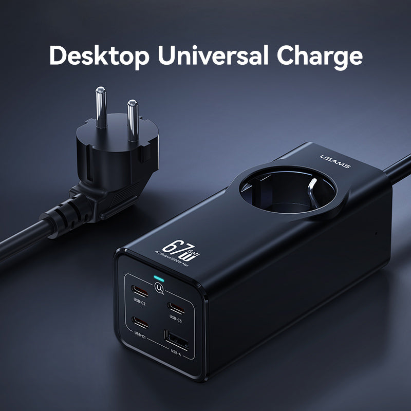 67W 4-port Fast Charging Adapter 3 Type-C+1 USB Socket with Extension Cable 2200W (EU Plug) 67W 4-port Fast Charging Adapter 3 Type-C+1 USB Socket with Extension Cable 2200W (EU Plug)